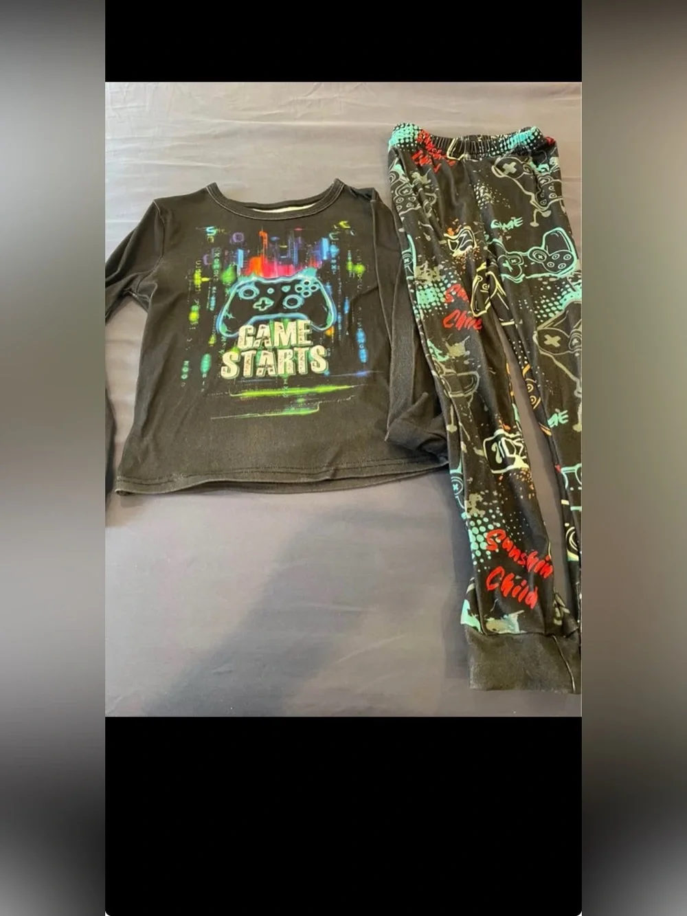 Kids boys Black 'Game Starts' Gamer Pajama Set size 8 Y